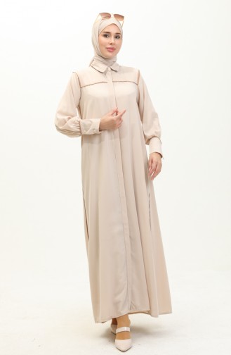 Hidden Placket Abaya 24Y9023-01 Beige 24Y9023-01