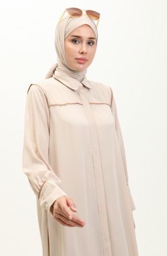 Hidden Placket Abaya 24Y9023-01 Beige 24Y9023-01