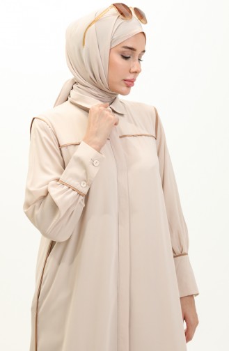 Hidden Placket Abaya 24Y9023-01 Beige 24Y9023-01