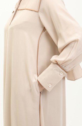 Hidden Placket Abaya 24Y9023-01 Beige 24Y9023-01