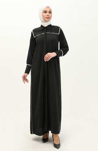 Hidden Placket Abaya 24Y9023-03 Black 24Y9023-03