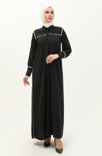 Hidden Placket Abaya 24Y9023-03 Black 24Y9023-03