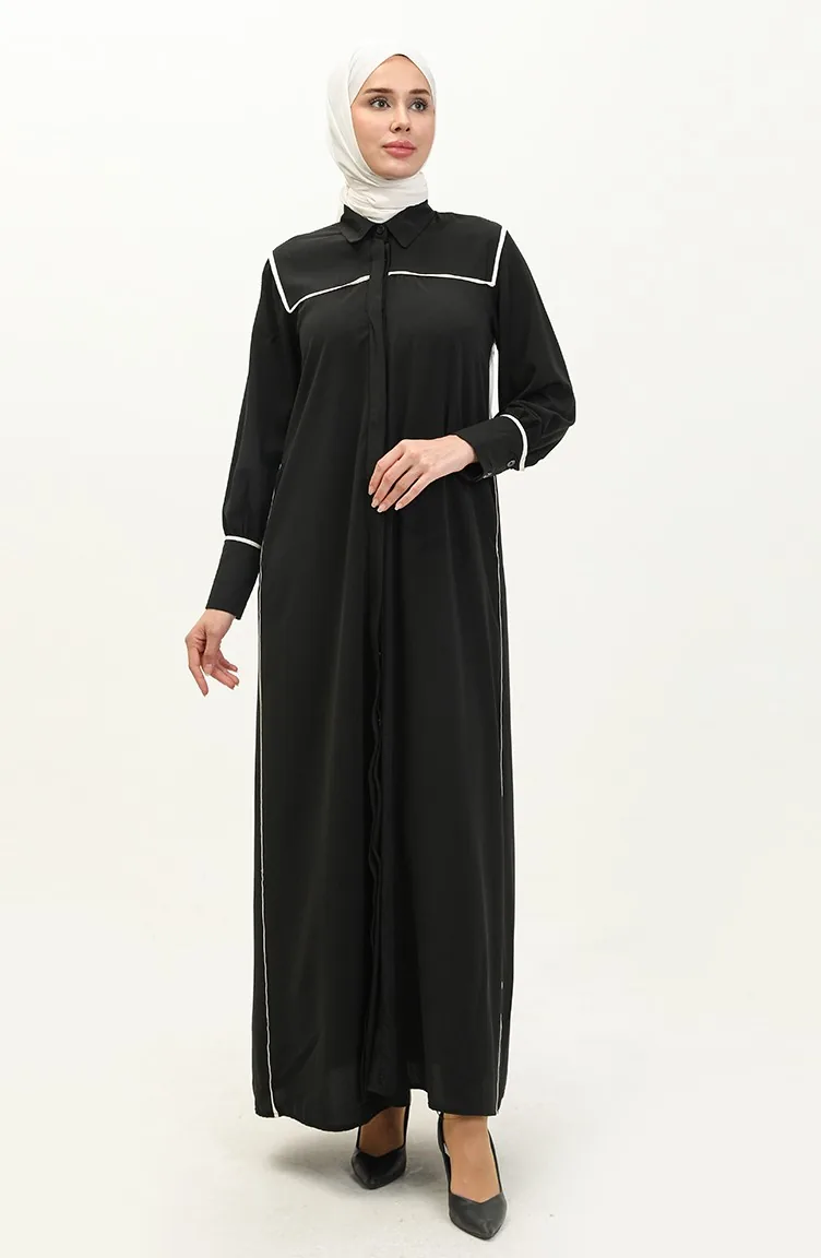 Hidden Placket Abaya 24Y9023-03 Black 24Y9023-03