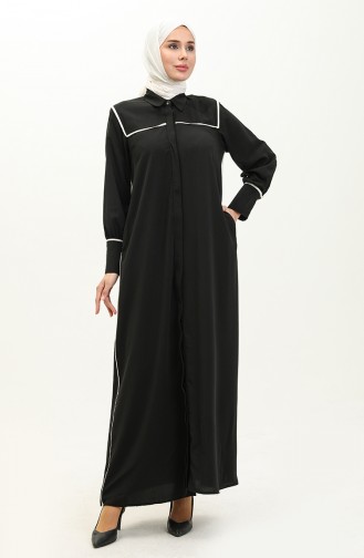 Hidden Placket Abaya 24Y9023-03 Black 24Y9023-03