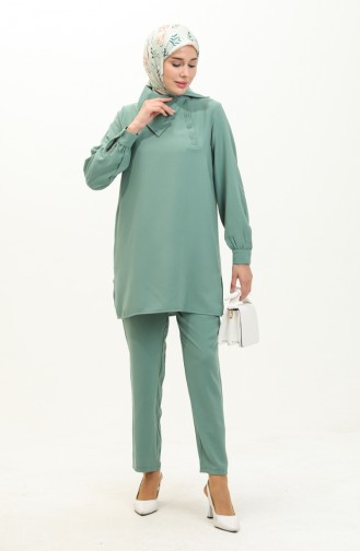 Yaka Detaylı Tunik Pantolon İkili Takım 70038-06 Çağla Yeşili