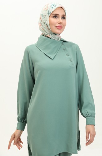 Yaka Detaylı Tunik Pantolon İkili Takım 70038-06 Çağla Yeşili