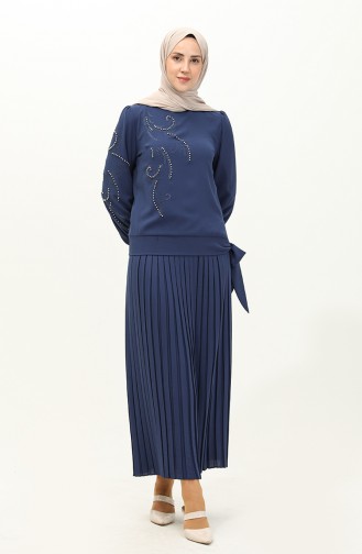 Perlen-Bluse-Rock-Doppelset 2045-03 Marineblau 2045-03