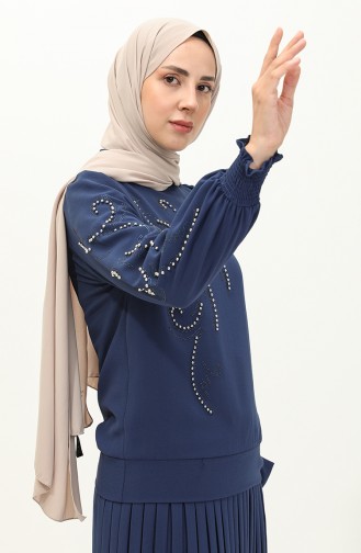 Perlen-Bluse-Rock-Doppelset 2045-03 Marineblau 2045-03