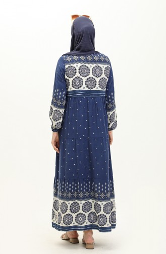 Patterned Viscose Dress 4115-07 Navy Blue Cream 4115-07