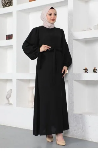 Kolları Bağlamalı Tesettür Elbise Siyah