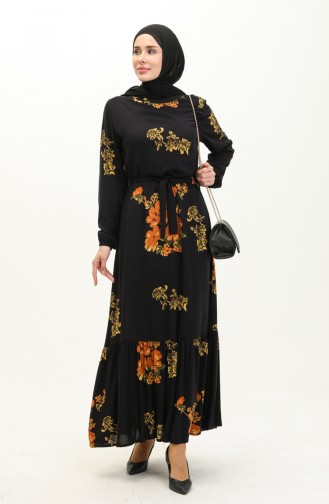 Patterned Belted Dress 0200-01 Mustard 0200-01