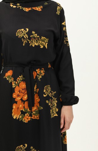 Robe Ceinturée à Motifs 0200-01 Moutarde 0200-01