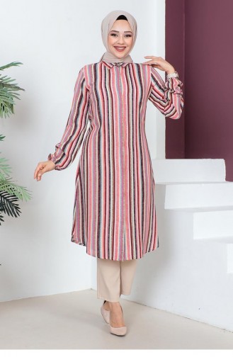 Çizgi Baskılı Tunik Bordo