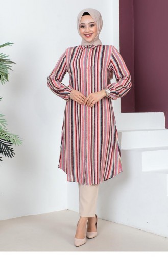 Çizgi Baskılı Tunik Bordo