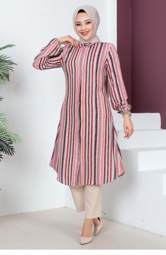 Çizgi Baskılı Tunik Bordo