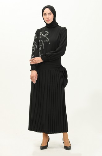 Perlen-Bluse-Rock-Doppelset 2045-07 Schwarz 2045-07