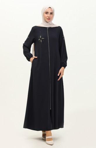 Abaya en Pierre de Tissu de Nid D abeilles 6128-03 Bleu Marine 6128-03