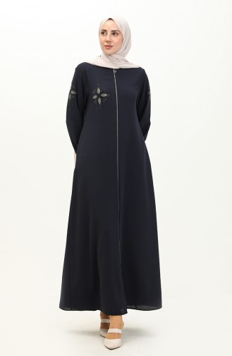 Abaya en Pierre de Tissu de Nid D abeilles 6128-03 Bleu Marine 6128-03