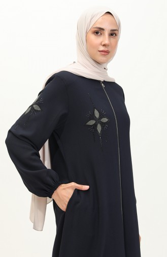 Abaya en Pierre de Tissu de Nid D abeilles 6128-03 Bleu Marine 6128-03