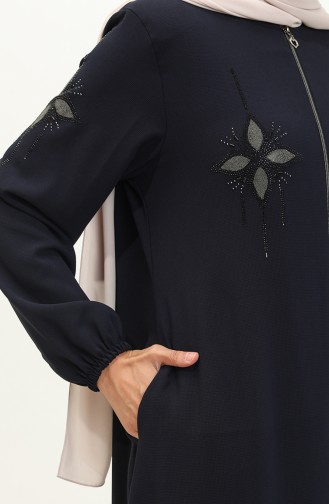 Abaya en Pierre de Tissu de Nid D abeilles 6128-03 Bleu Marine 6128-03