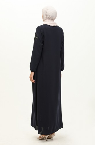 Honeycomb Fabric Stone Abaya 6128-03 Dark Blue 6128-03