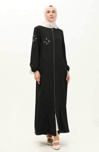 Honeycomb Fabric Stone Abaya 6128-04 Black 6128-04