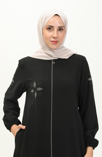 Abaya en Pierre de Tissu de Nid D abeilles 6128-04 Noir 6128-04