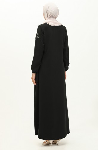 Abaya en Pierre de Tissu de Nid D abeilles 6128-04 Noir 6128-04