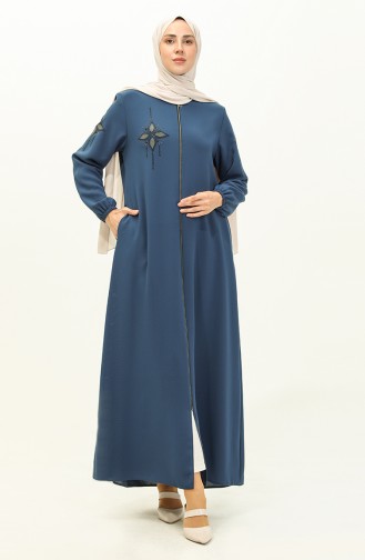 Abaya en Pierre de Tissu de Nid D abeilles 6128-05 İndigo 6128-05