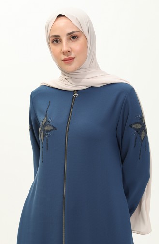 Abaya en Pierre de Tissu de Nid D abeilles 6128-05 İndigo 6128-05