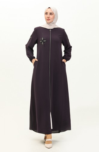 Abaya en Pierre de Tissu de Nid D abeilles 6128-07 Pourpre 6128-07