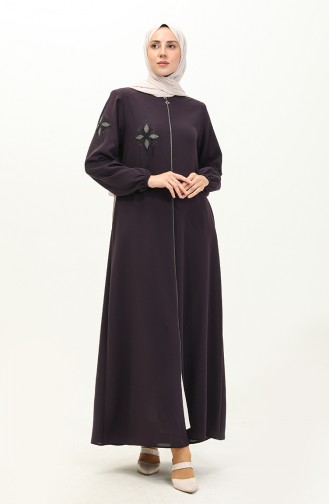 Abaya en Pierre de Tissu de Nid D abeilles 6128-07 Pourpre 6128-07