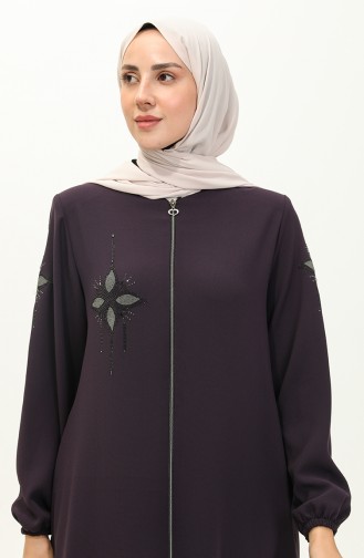 Abaya en Pierre de Tissu de Nid D abeilles 6128-07 Pourpre 6128-07