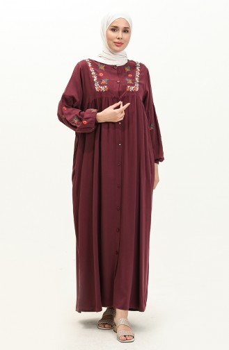 Bermando Embroidered Abaya 24Y8925-01 Plum 24Y8925-01