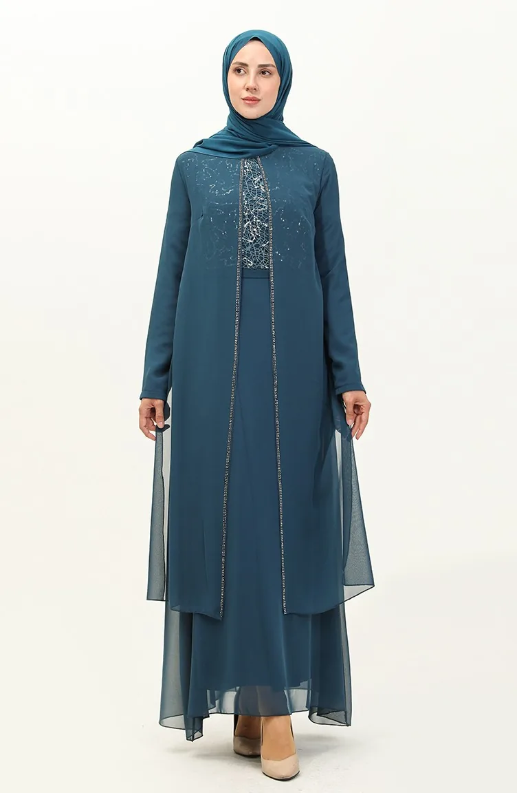 Chiffon Abendkleid 52871-01 Petrol 52871-01