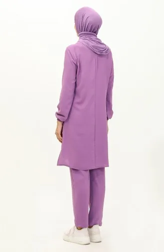 Aerobin Kumaş Garnili Tunik Pantolon İkili Takım 1003-06 Lila