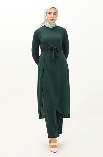 Slit Tunic Trousers Two Piece Suit 0664-01 Emerald Green 0664-01