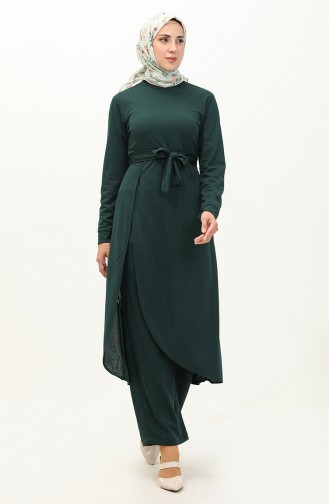 Slit Tunic Trousers Two Piece Suit 0664-01 Emerald Green 0664-01