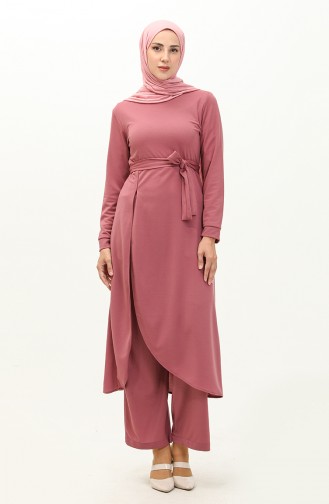 Slit Tunic Trousers Two Piece Suit 0664-03 Dusty Rose 0664-03