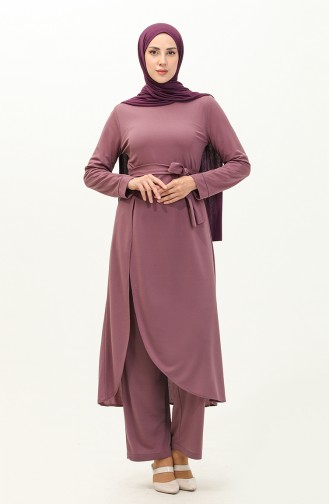 Slit Tunic Pants Two Piece Suit 0664-04 Dark Lilac 0664-04