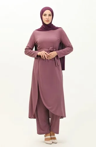 طقم ثنائي بشق تونيك بنطلون  0664-04 بنفسجي فاتح 0664-04