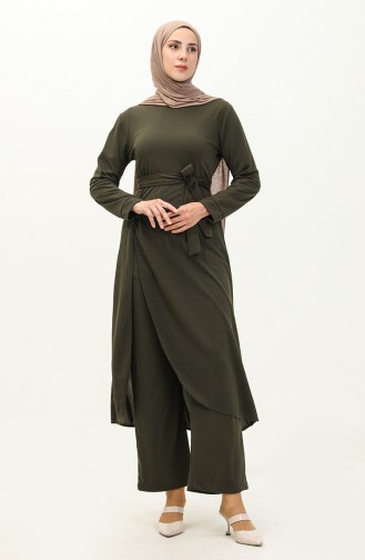 Slit Tunic Trousers Two Piece Suit  0664-07 Khaki 0664-07