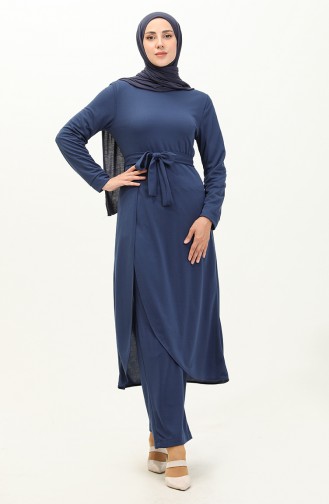 Slit Tunic Trousers Two Piece Suit 0664-08 Indigo 0664-08