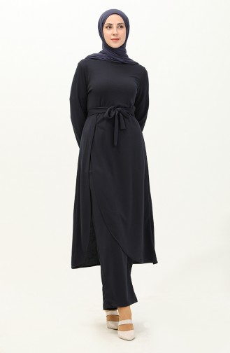 Slit Tunic Two Piece Suit 0664-09 Navy Blue 0664-09