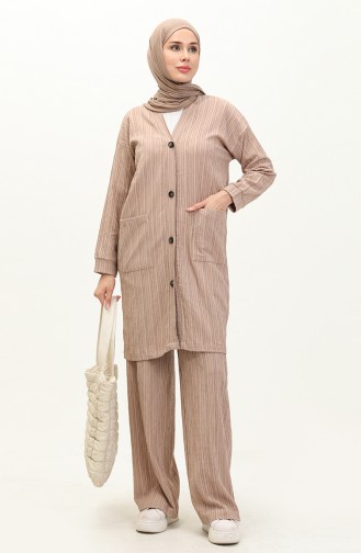 Buttoned Cardigan Pants Double Set 3506-01 Mink 3506-01