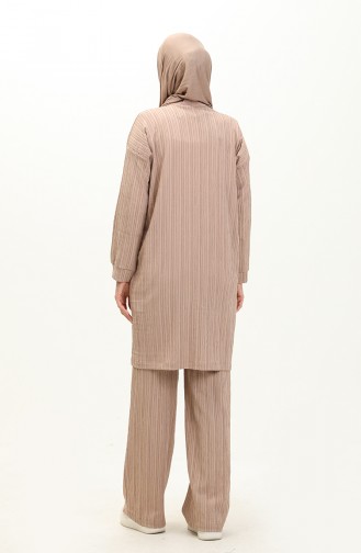 Buttoned Cardigan Pants Double Set 3506-01 Mink 3506-01