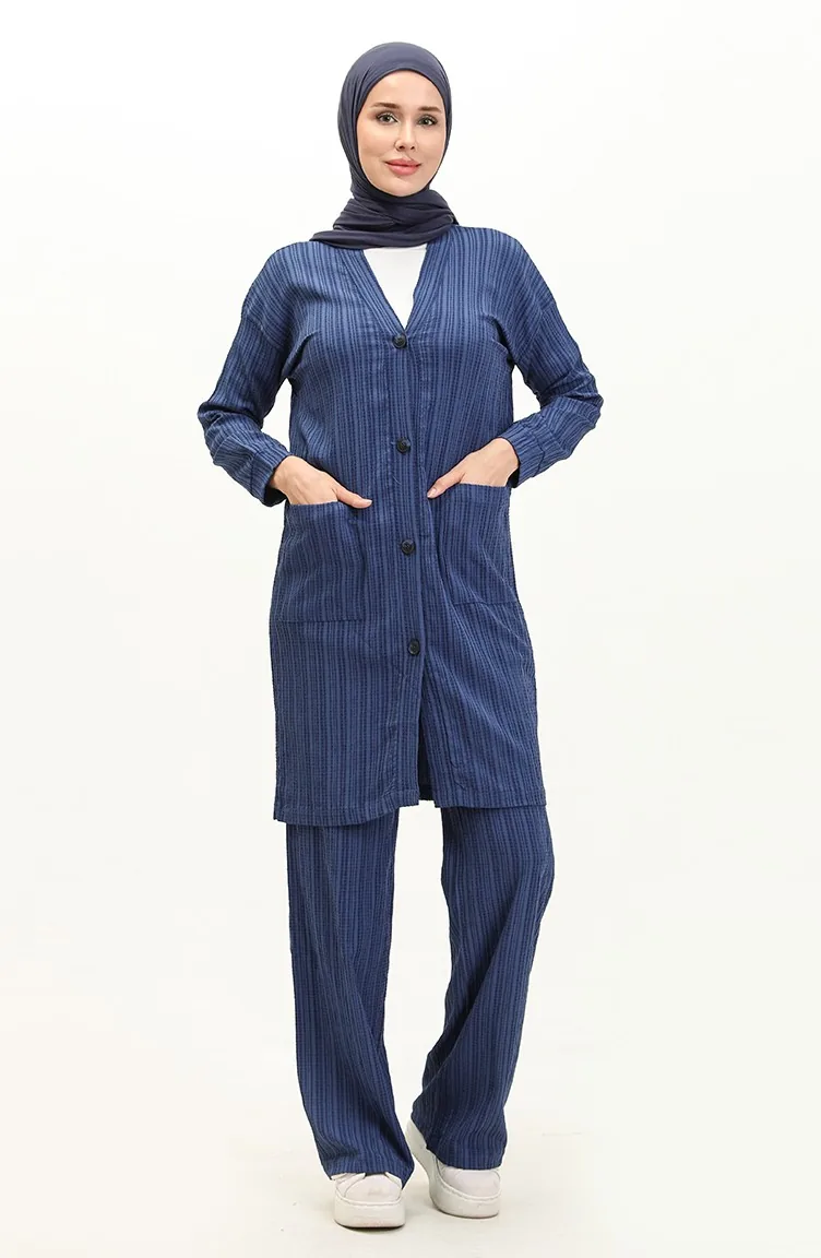 Buttoned Cardigan Pants Double Set 3506-03 Saks 3506-03