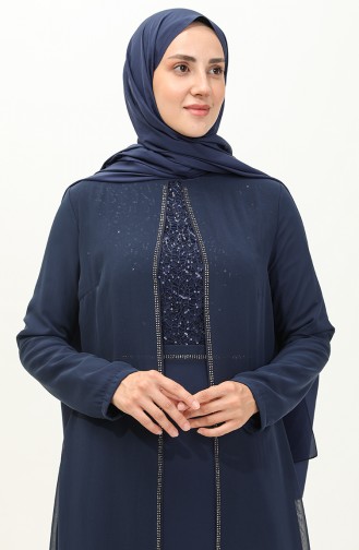 Robe de Soirée en Mousseline de Soie 52871-03 Bleu Marine 52871-03