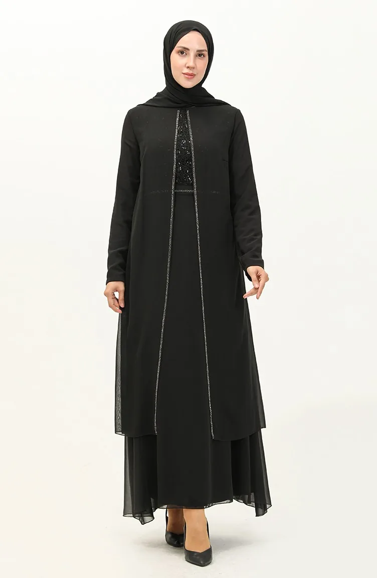 Chiffon Abendkleid 52871-02 Schwarz 52871-02