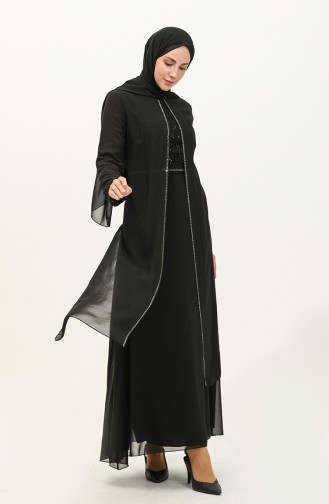 Robe de Soirée en Mousseline de Soie 52871-02 Noir 52871-02